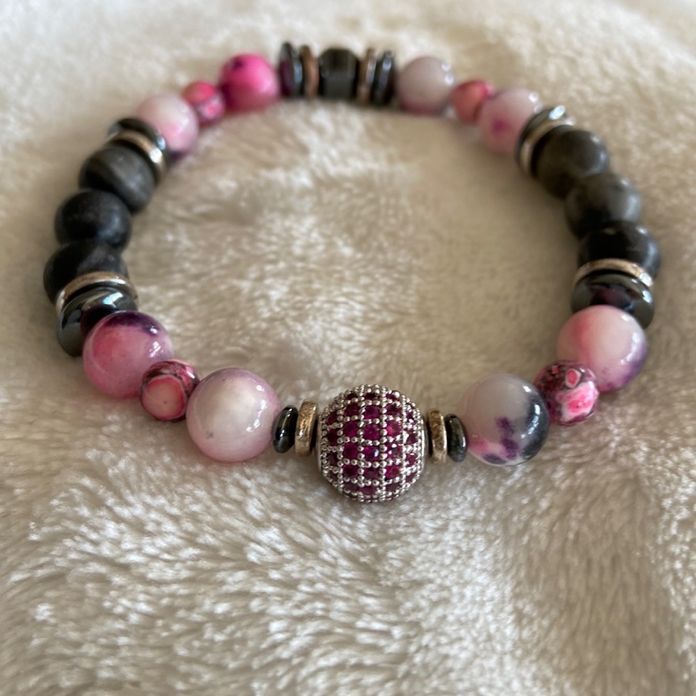 Ladies Pink/Grey Stretch Bracelet